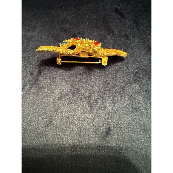 Vintage Eagle Gold Tone Pin Brooch Red White Blue‎ Rhinestones Patriotic - Picture 4 of 10